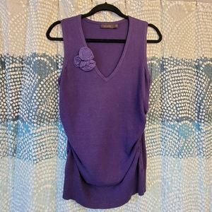 Purple Knit Sleeveless Top w/ Floral Embellishment